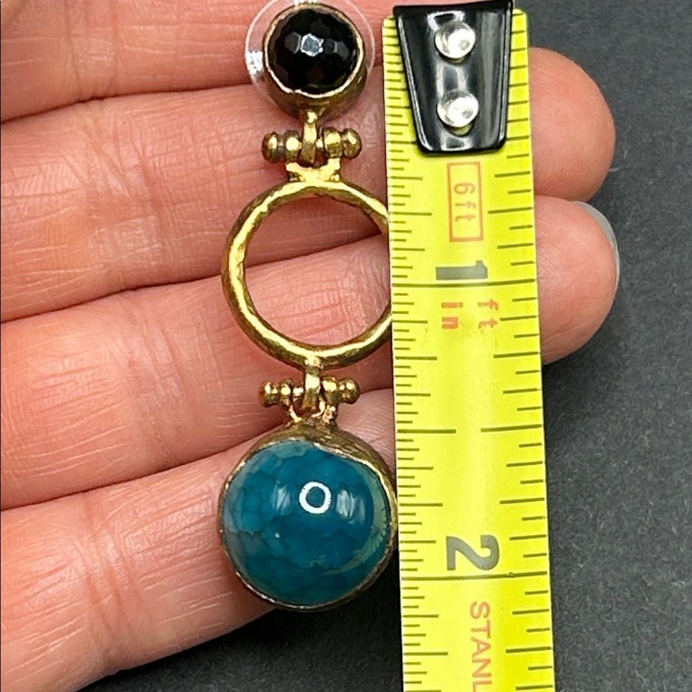 Vita New York 925 Gold Over Sterling  Gold Black Green Gemstone Earrings - Picture 5 of 8